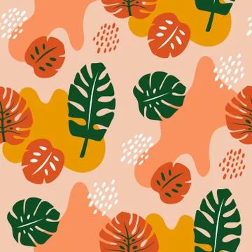 Vector seamless pattern with tropical palm leaves. Graphic stylized drawing. Stock Illustration