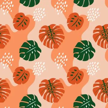 Vector seamless pattern with tropical palm leaves. Graphic stylized drawing. Illustrazione stock
