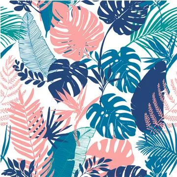 Vector seamless pattern with tropical palm leaves Illustrazione stock