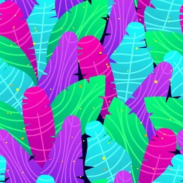 Vector seamless pattern with tropical plants and leaves. Design of a floral b Stock Illustration