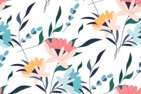 Vector seamless pattern. Tropical seamless leaves pattern. Hand drawn creative Stock Illustration