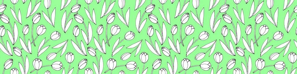 Vector seamless pattern with tulip flowers. Hand drawn doodle flat spring t.. Stock Illustration