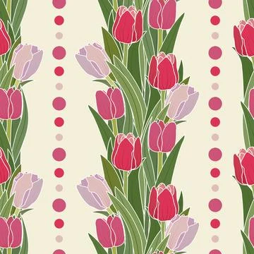 Vector seamless pattern with tulip flowers. Spring floral background, wallpaper Stock Illustration