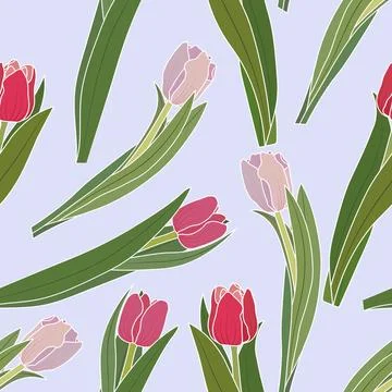 Vector seamless pattern with tulip flowers. Spring floral background, wallpaper Stock Illustration