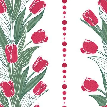 Vector seamless pattern with tulip flowers. Spring floral background, wallpaper Stock Illustration