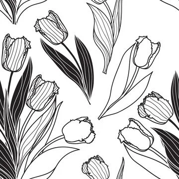Vector seamless pattern with tulip flowers. Spring floral background, wallpaper Stock Illustration
