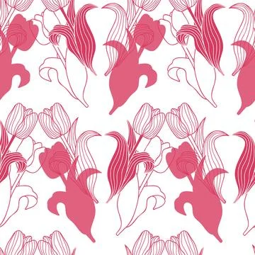 Vector seamless pattern with tulip flowers. Spring floral background, wallpaper Stock Illustration