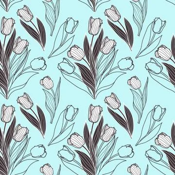 Vector seamless pattern with tulip flowers. Spring floral background, wallpaper 스톡 일러스트
