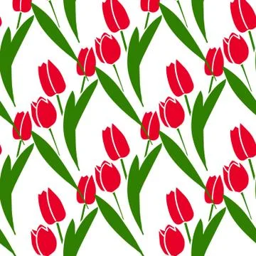 Vector Seamless pattern tulips green red color, Botanical Floral Decoration Stock Illustration