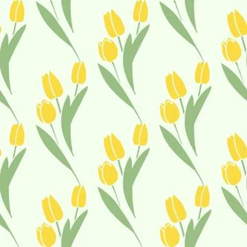 Vector Seamless pattern tulips yellow green color, Botanical Floral Decoration Stock Illustration