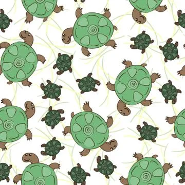 Vector seamless pattern with turtles. Hand-drawn winter illustration Stock Illustration
