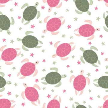 Vector seamless pattern with turtle.Underwater cartoon creatures.Marine Stockillustratie
