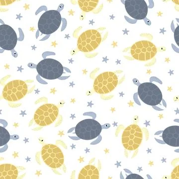 Vector seamless pattern with turtle.Underwater cartoon creatures.Marine 스톡 일러스트