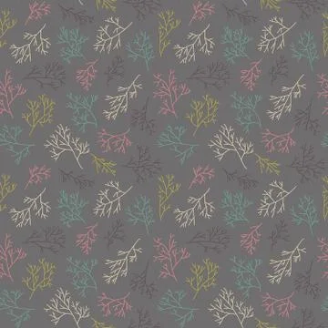 Vector seamless pattern with twigs. Gray background. Hand drawn design. Stock Illustration