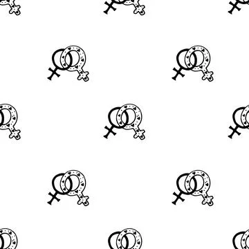 Vector seamless pattern of two crossed symbols of venus, female gender symbol Stock-Illustration