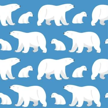 Vector seamless pattern with two polar bears, she-bear and teddy bear on blue Illustrazione stock