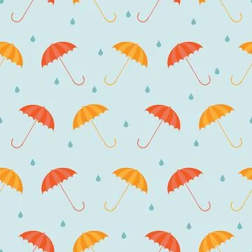 Vector seamless pattern. Umbrella in the rain. Stock Illustration
