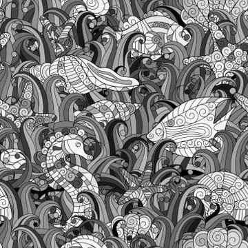 Vector seamless pattern Underwater creatures. Ocean background Stock Illustration