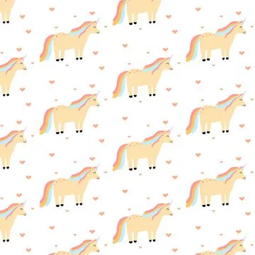 Vector seamless pattern with unicorn and hearts. Stock Illustration