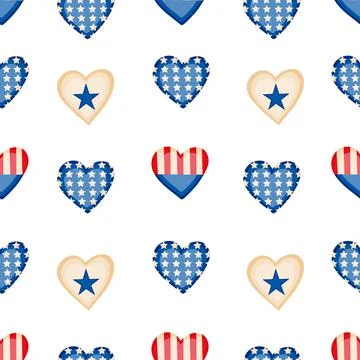 Vector seamless pattern United States flag in the shape of a heart. Love USA Stock Illustration