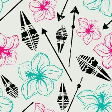 Vector seamless pattern. Universal colorful summer hawaiian flow Stock Illustration
