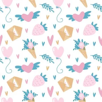 Vector seamless pattern for Valentine s Day in pink and turquoise colors with 스톡 일러스트