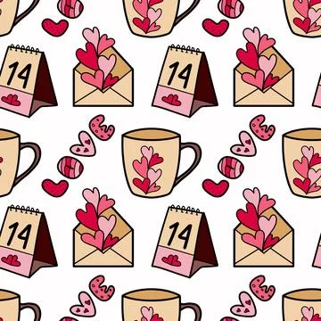 Vector seamless pattern on Valentine s Day, February 14 Stock Illustration