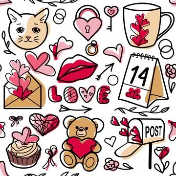 Vector seamless pattern on Valentine s Day, February 14 Stock Illustration