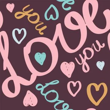 Vector seamless pattern for Valentine's day or wedding. Handwritten text, han Stock Illustration