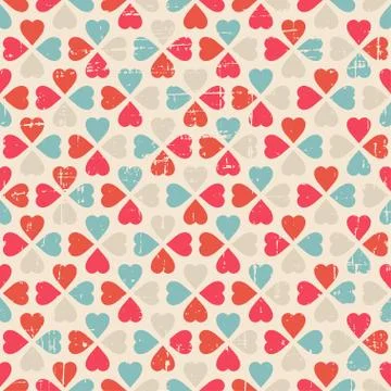 Vector seamless pattern of Valentine's Day in retro style Stock Illustration
