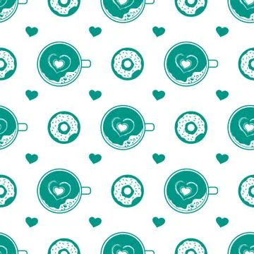 Vector seamless pattern Valentine's Day Cup Heart Stock Illustration