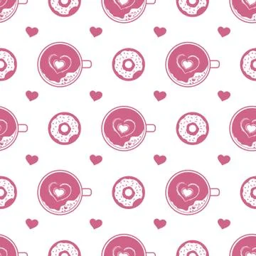 Vector seamless pattern Valentine's Day Cup Heart Illustrazione stock