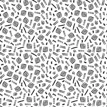 Vector seamless pattern with variou simple hand-drawn geometric shapes on whi Illustrazione stock