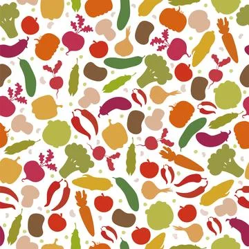 Vector seamless pattern with vegetables. Assorted vegetables Stock Illustration