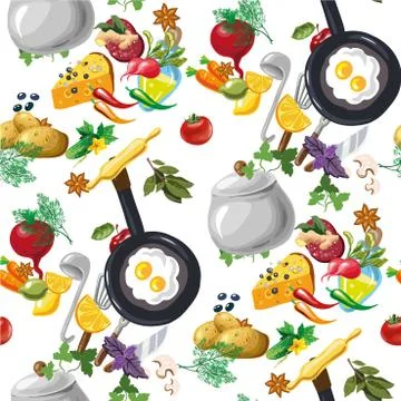 Vector seamless pattern with vegetables hand drawn Stock Illustration