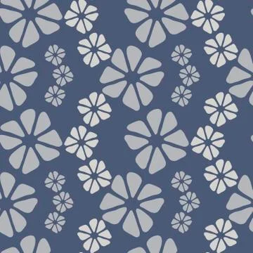 Vector seamless pattern. Vertical wavy stripes of simple stylized flowers in Stock Illustration