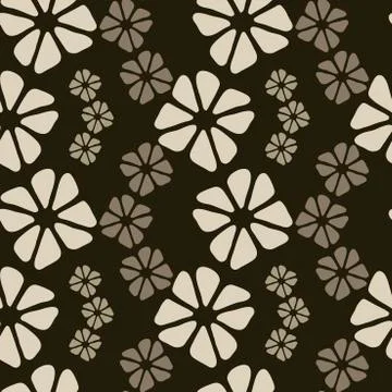 Vector seamless pattern. Vertical wavy stripes of simple stylized flowers . F 스톡 일러스트