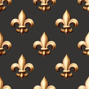 Vector Seamless Pattern with Vintage 3d Realistic Metal Fleur De Lis Closeup on イラスト素材