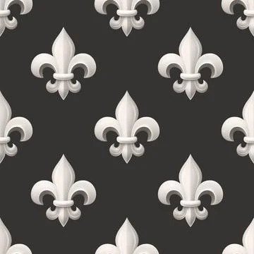 Vector Seamless Pattern with Vintage 3d Realistic White Fleur De Lis Closeup on Stock Illustration