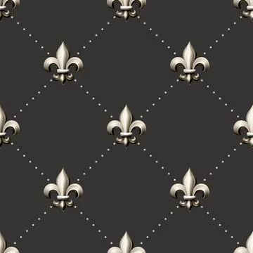 Vector Seamless Pattern with Vintage 3d Realistic Metal Bronze Color Fleur De Stock Illustration