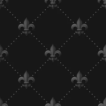 Vector Seamless Pattern with Vintage 3d Realistic Black Color Fleur De Lis 스톡 일러스트