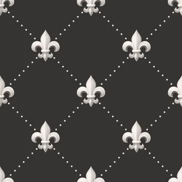 Vector Seamless Pattern with Vintage 3d Realistic White Color Fleur De Lis Ilustración de archivo
