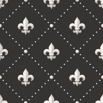 Vector Seamless Pattern with Vintage 3d Realistic White Color Fleur De Lis 스톡 일러스트