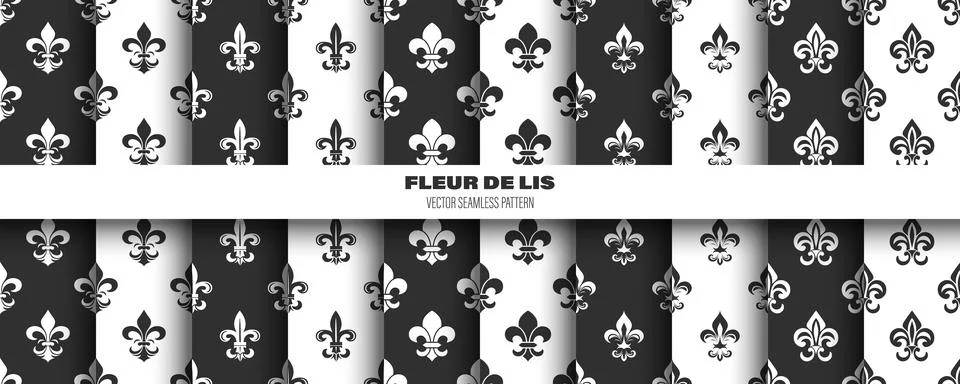 Vector Seamless Pattern with Vintage 3d Realistic White and Black Fleur De Lis Ilustración de archivo