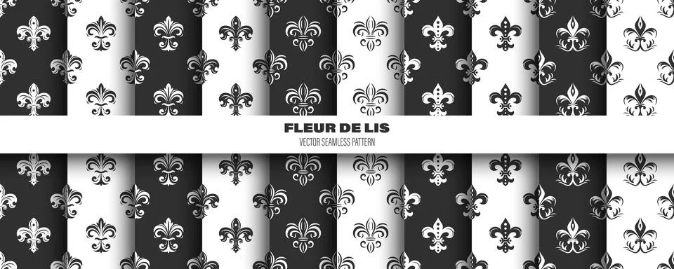 Vector Seamless Pattern with Vintage 3d Realistic White and Black Fleur De Lis Illustrazione stock