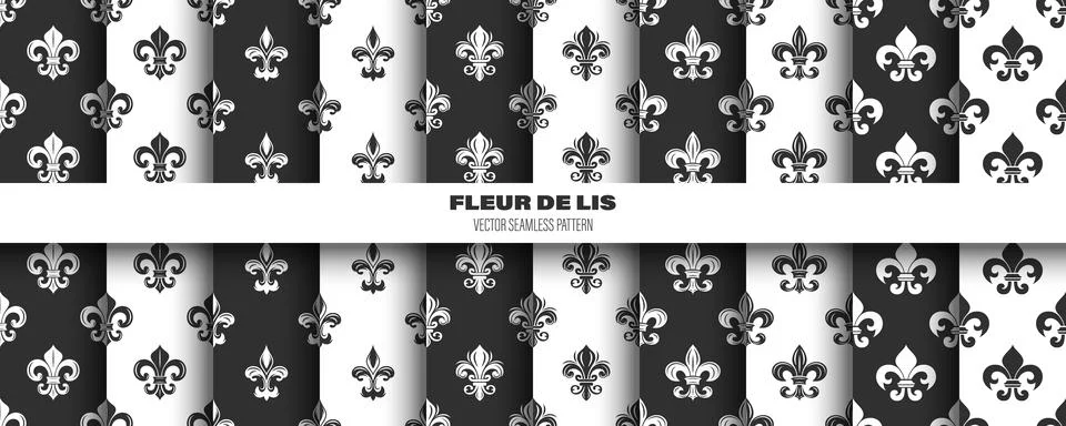 Vector Seamless Pattern with Vintage 3d Realistic White and Black Fleur De Lis Ilustración de archivo