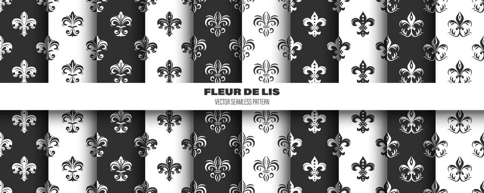 Vector Seamless Pattern with Vintage 3d Realistic White and Black Fleur De Lis Ilustración de archivo