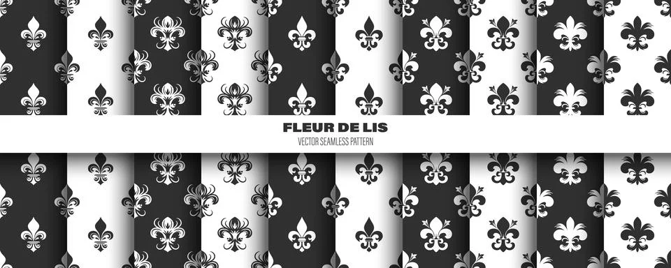Vector Seamless Pattern with Vintage 3d Realistic White and Black Fleur De Lis Illustrazione stock