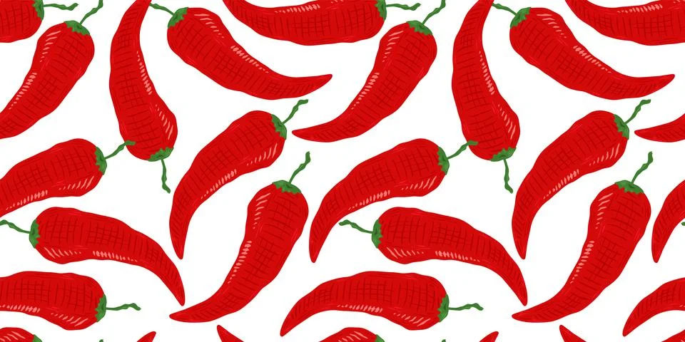 Vector seamless pattern of vintage chilli pattern. Illustrazione stock