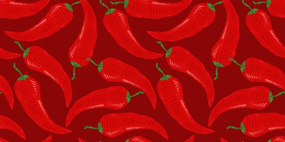 Vector seamless pattern of vintage chilli pattern. Illustrazione stock